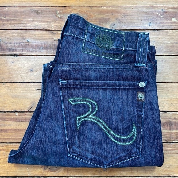 ROCK & Republic dark blue Henlee  jeans with a button fly skull head rock biker - Picture 5 of 15